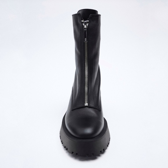 ZARA Zippered Leather Heeled Boots - Picture 3 of 14